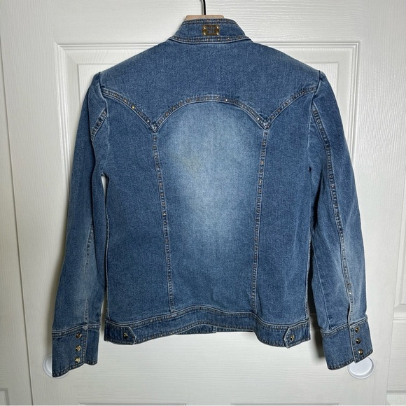 Vintage St John Sport Small Denim Rhinestones Bead Gold Monogram Buttons Jacket - Picture 2 of 16